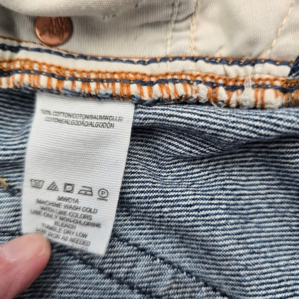 Free People We The Free Tenon Distressed Denim Mini Skirt 29 Button Fly Blue 16" - Picture 5 of 9